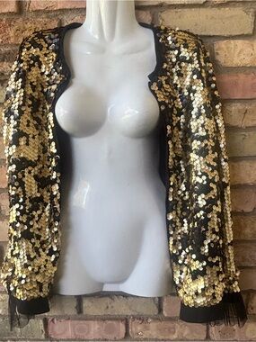 Size 14/16 art class Black and Gold Sequin Cardigan/Jacket